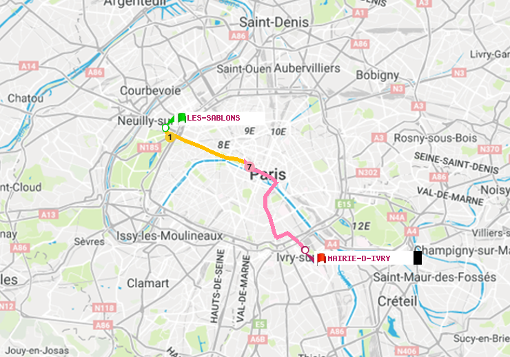 plan itinéraire ratp de Les Sablons (Jardin d