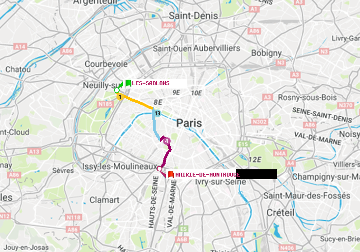 plan itinéraire ratp de Les Sablons (Jardin d