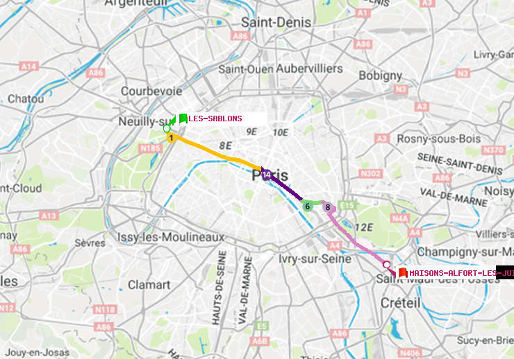 plan itinéraire ratp de Les Sablons (Jardin d