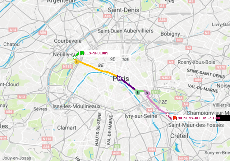 plan itinéraire ratp de Les Sablons (Jardin d
