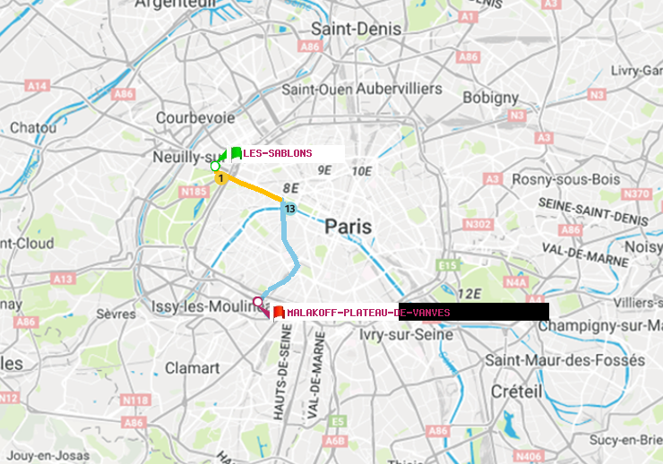 plan itinéraire ratp de Les Sablons (Jardin d