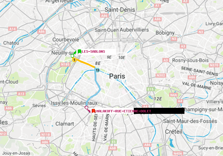 plan itinéraire ratp de Les Sablons (Jardin d