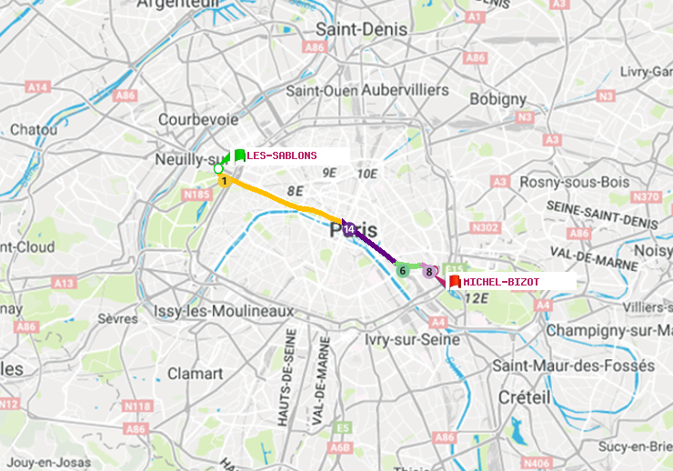 plan itinéraire ratp de Les Sablons (Jardin d