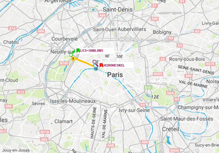 plan itinéraire ratp de Les Sablons (Jardin d