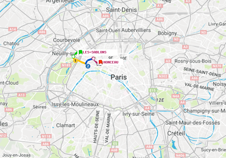 plan itinéraire ratp de Les Sablons (Jardin d
