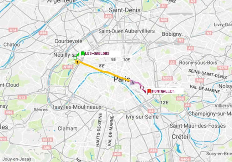 plan itinéraire ratp de Les Sablons (Jardin d