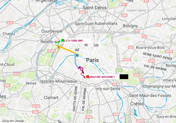 plan itinéraire ratp de Les Sablons (Jardin d