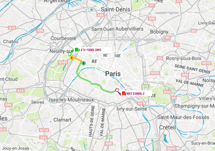 plan itinéraire ratp de Les Sablons (Jardin d