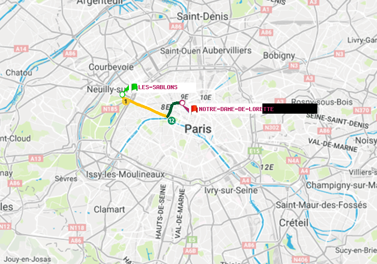 plan itinéraire ratp de Les Sablons (Jardin d