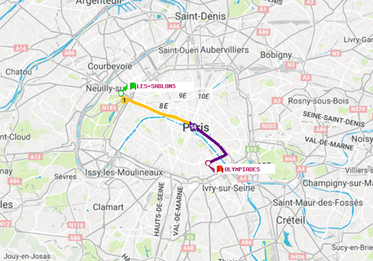 plan itinéraire ratp de Les Sablons (Jardin d