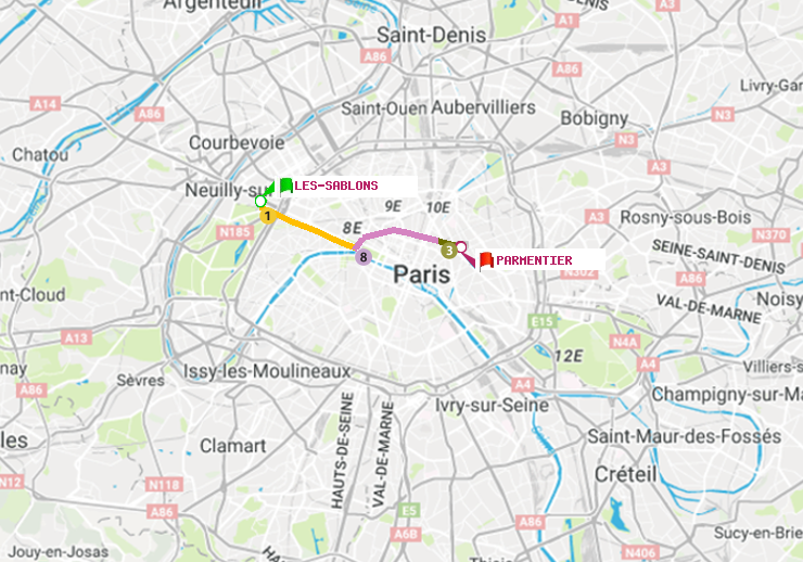 plan itinéraire ratp de Les Sablons (Jardin d
