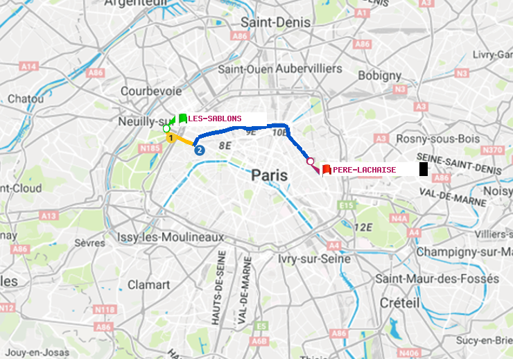 plan itinéraire ratp de Les Sablons (Jardin d