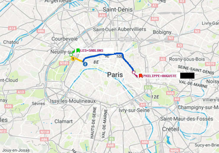 plan itinéraire ratp de Les Sablons (Jardin d