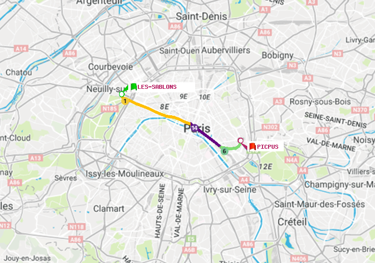 plan itinéraire ratp de Les Sablons (Jardin d