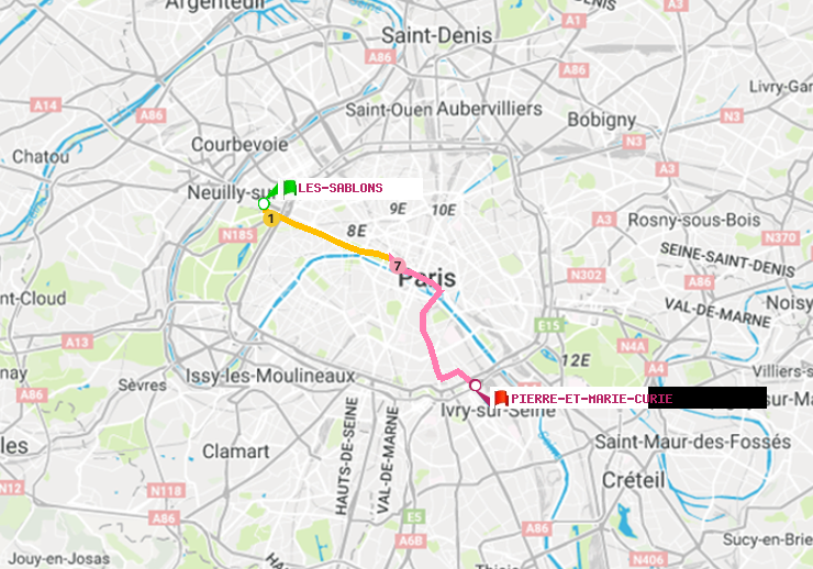 plan itinéraire ratp de Les Sablons (Jardin d