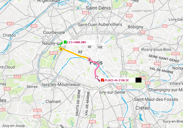 plan itinéraire ratp de Les Sablons (Jardin d
