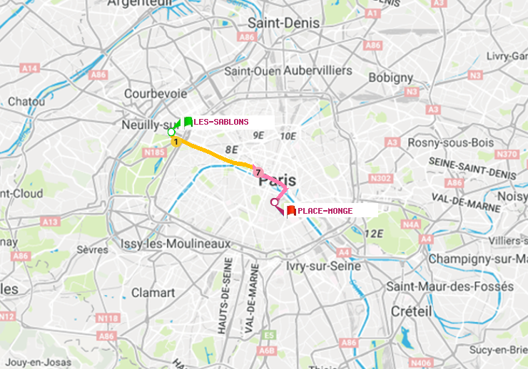 plan itinéraire ratp de Les Sablons (Jardin d