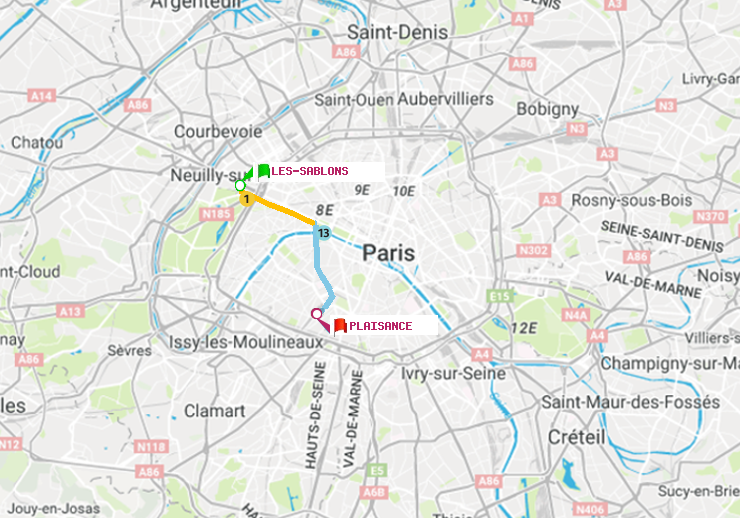 plan itinéraire ratp de Les Sablons (Jardin d