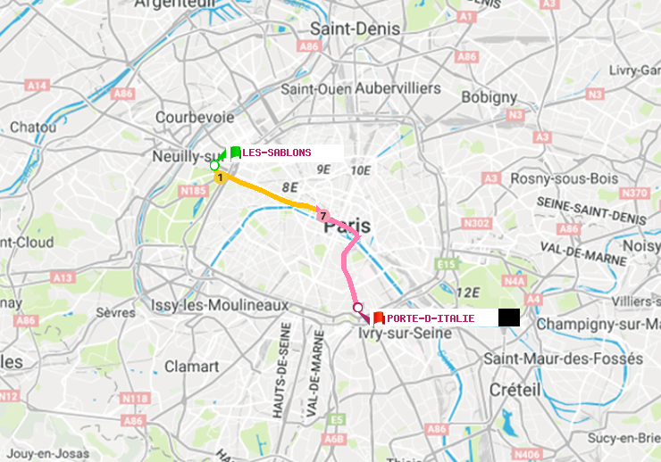 plan itinéraire ratp de Les Sablons (Jardin d