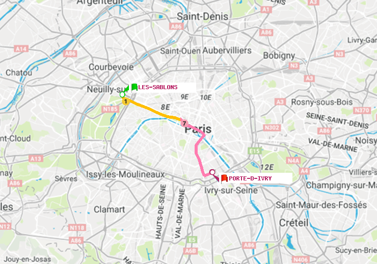 plan itinéraire ratp de Les Sablons (Jardin d