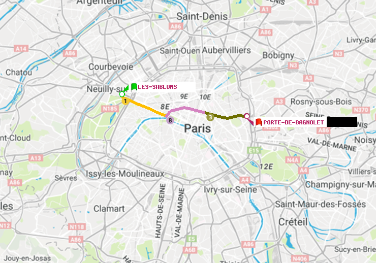 plan itinéraire ratp de Les Sablons (Jardin d