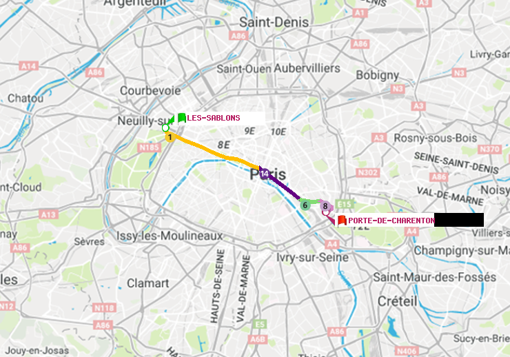 plan itinéraire ratp de Les Sablons (Jardin d