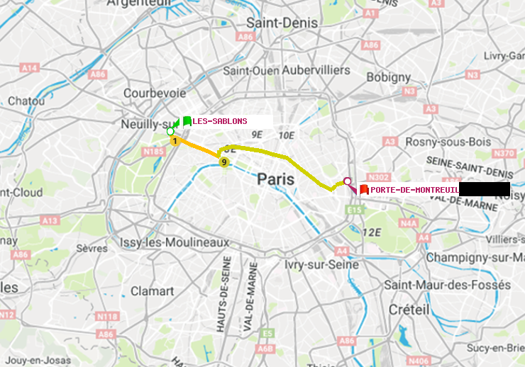 plan itinéraire ratp de Les Sablons (Jardin d