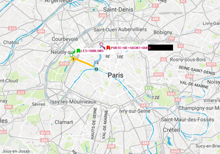 plan itinéraire ratp de Les Sablons (Jardin d