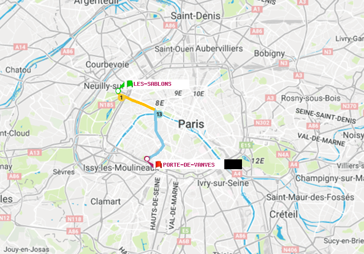 plan itinéraire ratp de Les Sablons (Jardin d