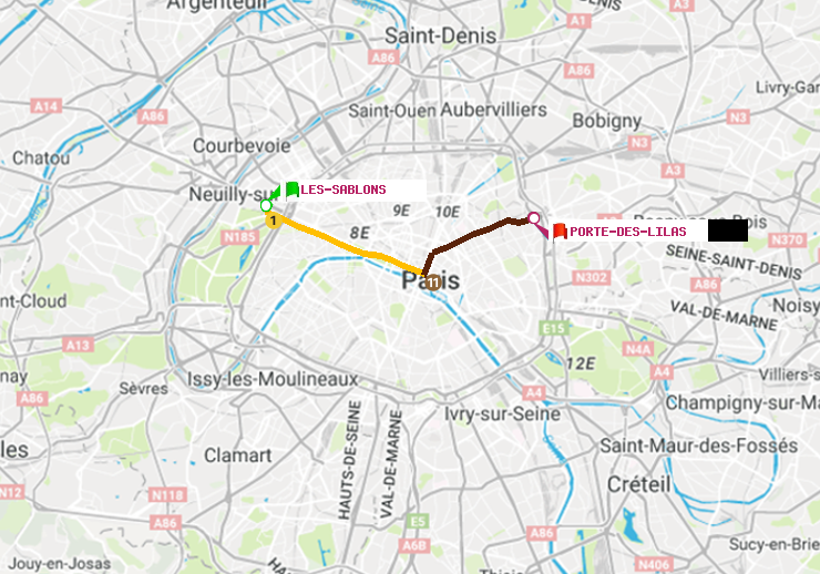 plan itinéraire ratp de Les Sablons (Jardin d