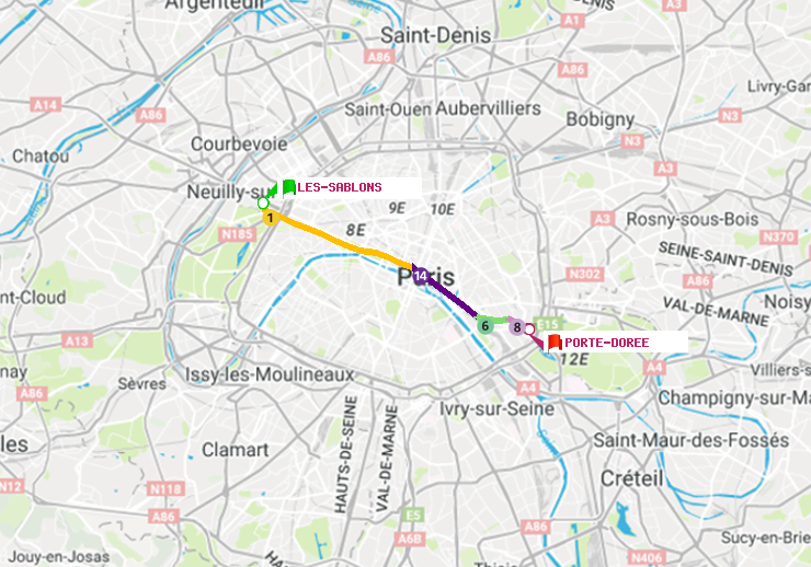 plan itinéraire ratp de Les Sablons (Jardin d