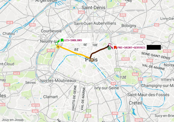 plan itinéraire ratp de Les Sablons (Jardin d