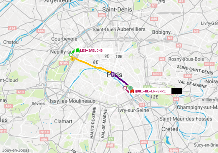 plan itinéraire ratp de Les Sablons (Jardin d