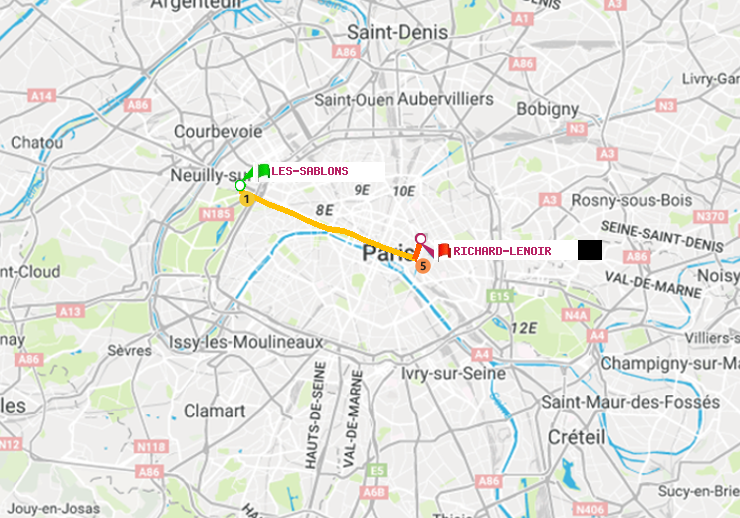 plan itinéraire ratp de Les Sablons (Jardin d