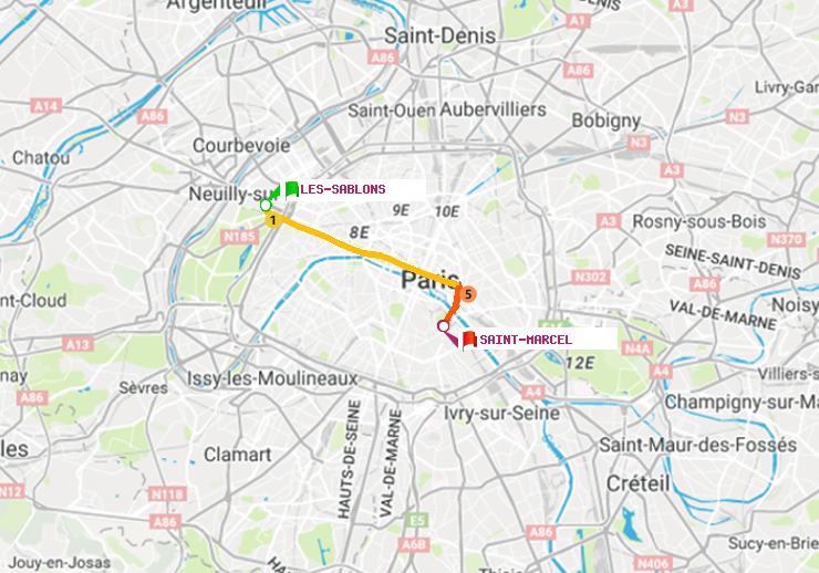 plan itinéraire ratp de Les Sablons (Jardin d