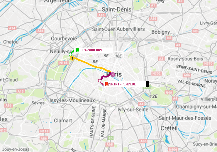 plan itinéraire ratp de Les Sablons (Jardin d