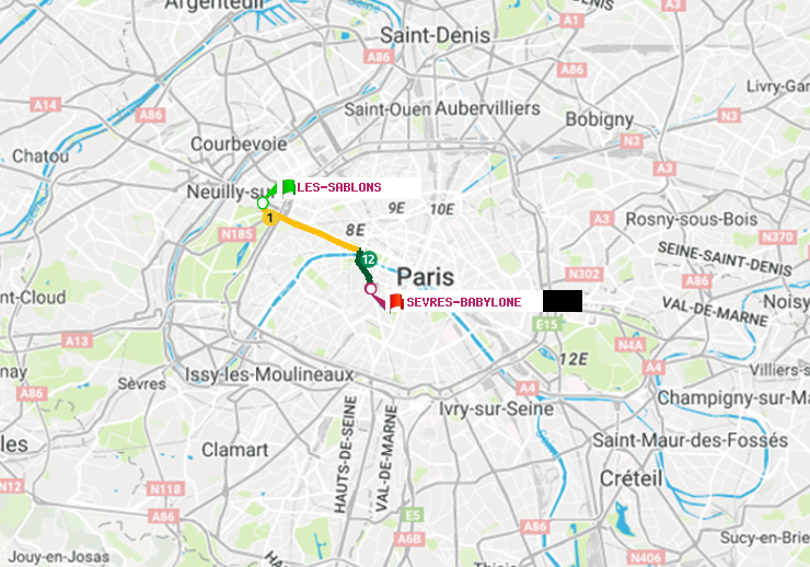 plan itinéraire ratp de Les Sablons (Jardin d