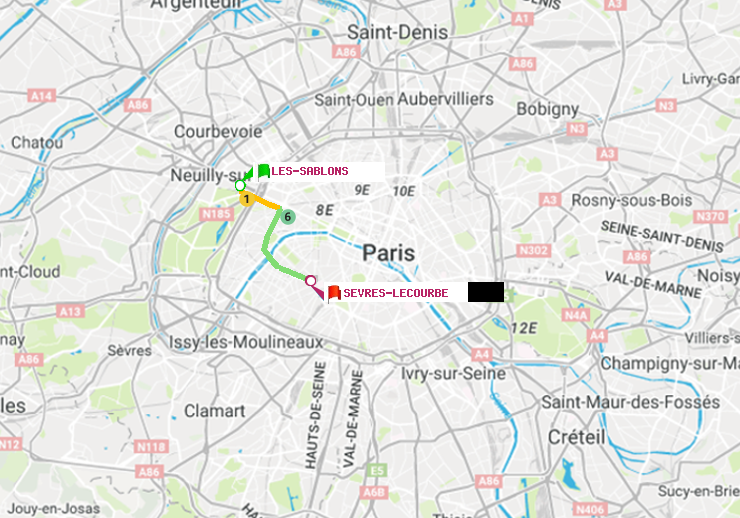 plan itinéraire ratp de Les Sablons (Jardin d