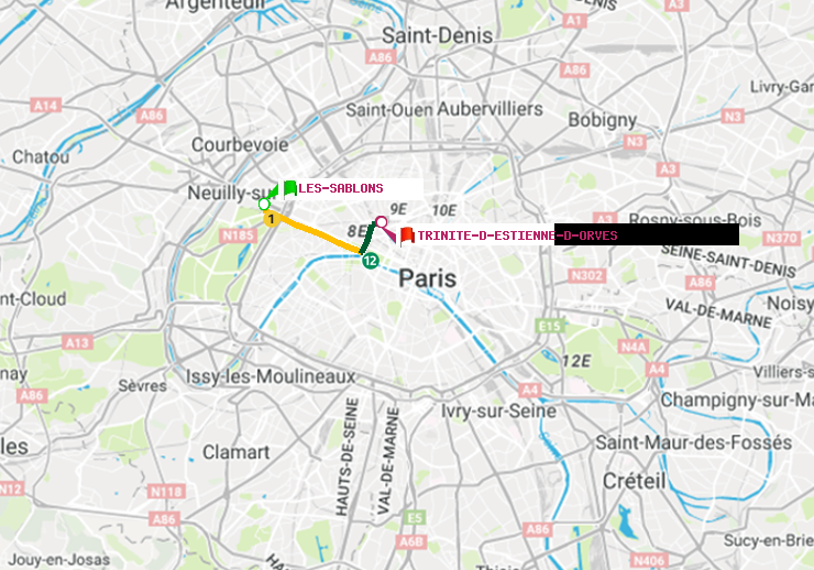 plan itinéraire ratp de Les Sablons (Jardin d