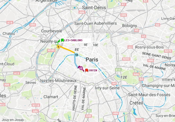 plan itinéraire ratp de Les Sablons (Jardin d