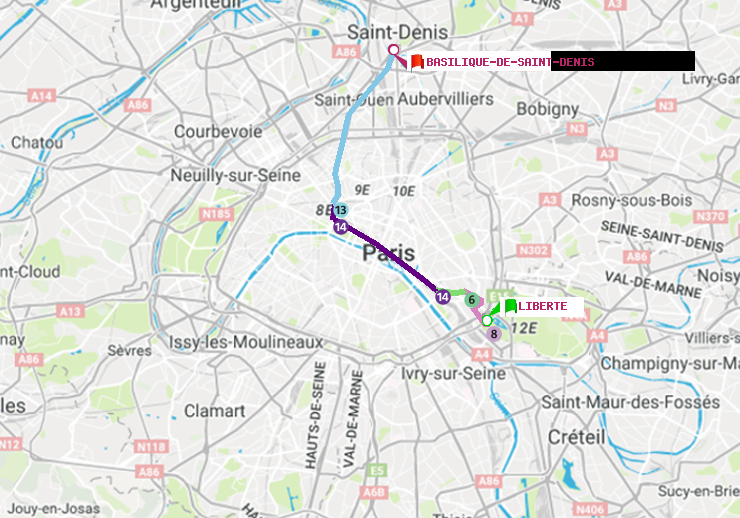 plan itinéraire ratp de Liberté à Basilique de Saint-Denis