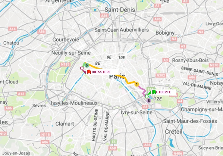 plan itinéraire ratp de Liberté à Boissière