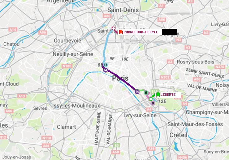 plan itinéraire ratp de Liberté à Carrefour-Pleyel