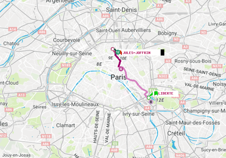 plan itinéraire ratp de Liberté à Jules Joffrin