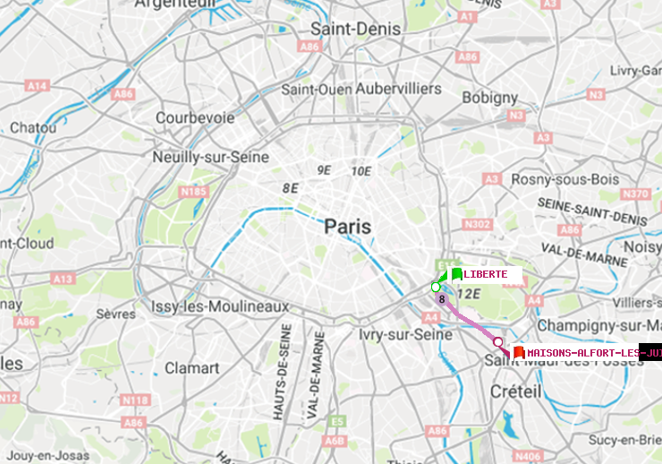 plan itinéraire ratp de Liberté à Maisons-Alfort-Les Juilliottes