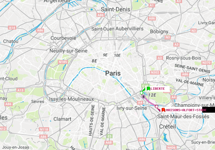 plan itinéraire ratp de Liberté à Maisons-Alfort-Stade