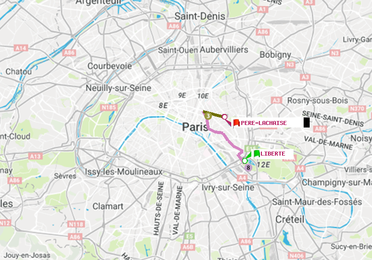 plan itinéraire ratp de Liberté à Père-Lachaise