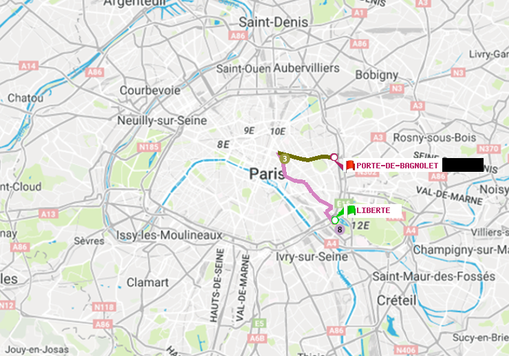 plan itinéraire ratp de Liberté à Porte de Bagnolet