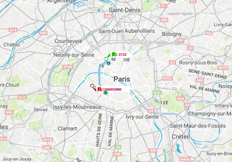 plan itinéraire ratp de Liège à Cambronne