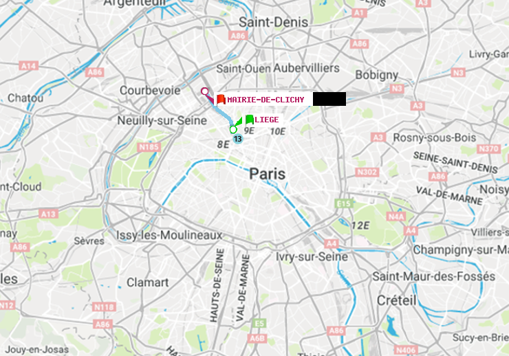 plan itinéraire ratp de Liège à Mairie de Clichy